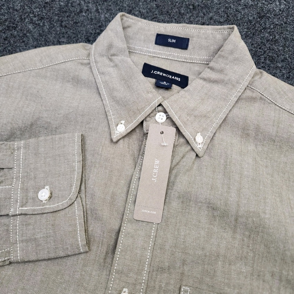 J.Crew Jeans Mens Small Slim Fit Tan Beige Button Down Shirt Long Sleeve Smart